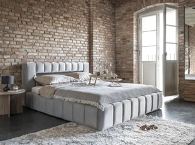 Łóżko tapicerowane LAMICA VELVET 160x200 jasnoszare z pojemnikiem ELTAP