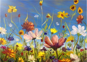 Malowany obraz kwitnącej łąki (70x50 cm)