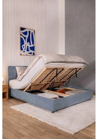 Niebieskie tapicerowane łóżko dwuosobowe ze schowkiem z materacem i stelażem 160x200 cm Myra Slim Line – Bonami Selection