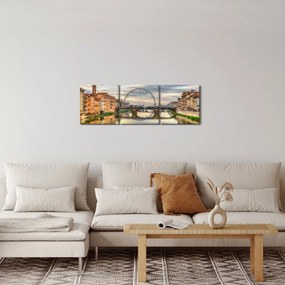 Obraz miasta z rzeką (z zegarem) (90x30 cm)