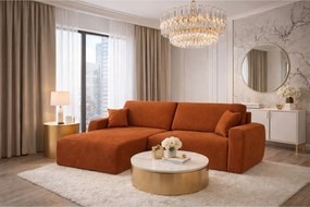 Narożnik z funkcją spania i pojemnikiem Ariel XL, tkanina welurowa Salvador, Brązowy, Lewy