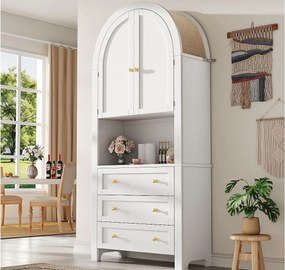 Buffet kuchenny 70x35x180 cm - 2 drzwiczki i 3 szuflady - wyoblony blat - Biały