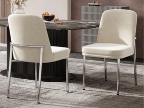 Zestaw 2 krzeseł do jadalni - z wyściełanymi poduszkami siedzisk - srebrzyste metalowe nogi krzesła - Tkanina welurowa - Beżowy