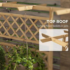 Outsunny Skrzynka na Kwiaty z Siatką Espalier, Prostokątna Drewniana Skrzynka z Tylnym Espalier dla Roślin Pnących i Dachem