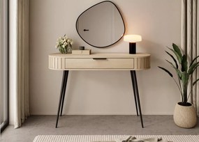 Toaletka Bibi dąb cremona – minimalistyczna toaletka z jedną szufladą i czarnymi, wysokimi nogami