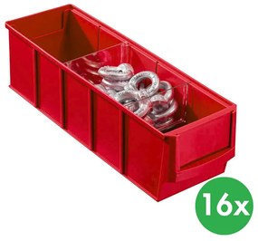 Plastikowy pojemnik do regału ShelfBox typ A - 91 x 300 x 81 mm, 16 szt., czerwony