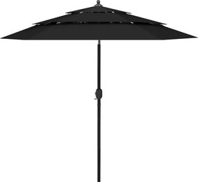 Czarny parasol ogrodowy z potrójnym daszkiem F1-R83