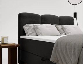 Emporius Malaga Box łóżko kontynentalne z topperem 180x200 - łóżko z dwoma pojemnikami i materacem H3, tkanina aksamitna, czarny (Magic Velvet 2219)