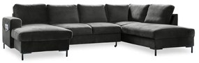 Ciemnoszara aksamitna rozkładana sofa w kształcie litery "U" Miuform Lofty Lilly, prawostronna