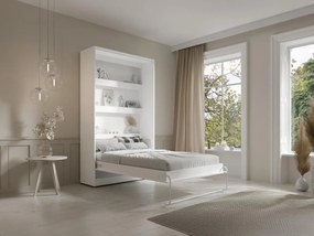 Łóżko chowane w szafie 120 × 200 cm – Otwieranie pionowe manualne – Oświetlenie LED – Białe + Materac – RAPILI