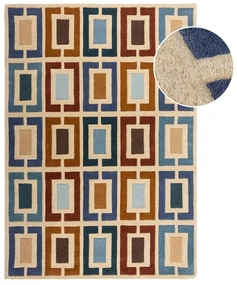 Niebiesko-pomarańczowy wełniany dywan tkany ręcznie 120x170 cm Retro Blocks – Flair Rugs