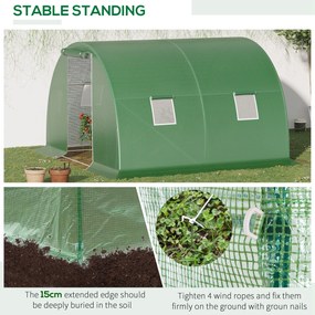 Outsunny Szklarnia Foliowa Duży Tunel Foliowy z 4 Oknami Ochrona przed Mrozem Stalowa Rama 3x3m Ciemnozielony | Aosom PL