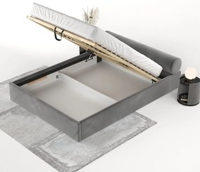 Ciemnoszare tapicerowane łóżko dwuosobowe ze schowkiem ze stelażem 180x200 cm Solvo – Maison de Rêve