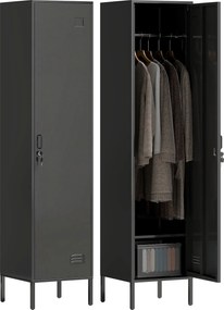 HOMCOM Metalowa szafka z zamykaną drzwiami i drążkiem na ubrania, pojedyncza stalowa szafka do domu lub biura, czarna | Aosom PL