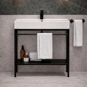 Zestaw umywalka z konglomeratu NAVI 70 x 45 cm + stojąca konsola NAVI Step | Różne kolory | Różne rozmiary : Kolor - Czarny, Otwór na baterię - Bez otworów, Rozmiar - 100 x 45 cm