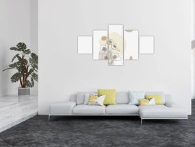 Obraz - Beżowe kwiaty z motylem N⁰4 (125x70 cm)