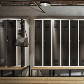 Szafka ubraniowa z ławką i daszkiem KACPER II PRO, 600 x 2295 x 850 mm, szaro-antracytowa