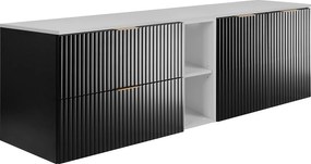 Zestaw łazienkowy: szafka z szufladami, szafka z drzwiami i regał 57×46×180 cm, kolor: biały / czarny, uchwyt złoty