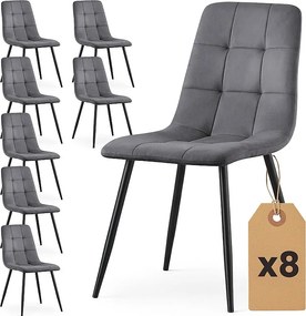 8x Welurowe krzesło tapicerowane pikowane Ciemny Grafit NERO Czarne nogi