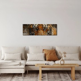 Obraz - Portret tygrysa w wodzie (z zegarem) (90x30 cm)