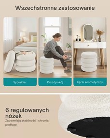 Tapicerowana pufa CLOUDY ze schowkiem, Ø43x47 cm, biała SongmicsHome