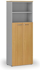 Szafa biurowa kombinowana PRIMA GRAY, drzwi na 4 poziomach, 800 x 420 x 2128 mm, szary/buk
