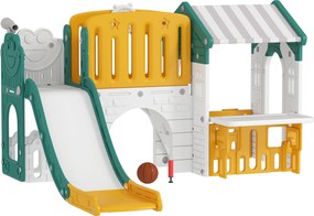AIYAPLAY Zjeżdżalnia 7 w 1, plac zabaw do domu, ścianka wspinaczkowa, domek, tablica, kosz do koszykówki, 1-4 lata, tworzywo sztuczne, Żółty+Zielony