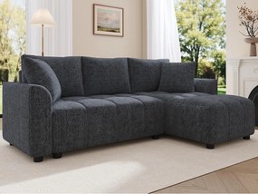 Kanapa narożna 3-osobowa w kształcie litery L - Tkanina chenille - z 2 poduszkami - Szary