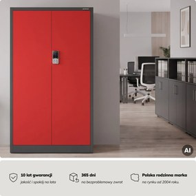 Szafa biurowa metalowa z zamkiem na szyfr antracytowo-czerwona, 900x1850x400 mm: DANIEL