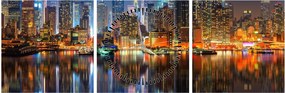 Obraz Manhattanu w nocy (z zegarem) (90x30 cm)