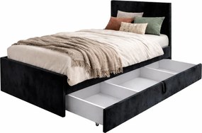 Czarne łóżko welwetowe z pojemnikiem na pościel B7-T05