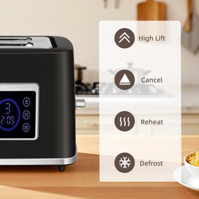 HOMCOM Zestaw czajnik i toster z ekranem dotykowym LED, 1,7 l, 2 szczeliny, różne tryby i funkcje, Czarny