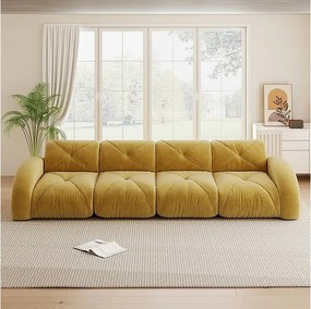 Canapé 4 places modulable en tissu chenille, 358x95x76cm, Jaune