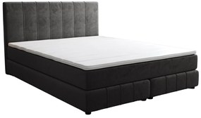 Zestaw łóżko kontynentalne z zagłówkiem + stelaż + materac + nakładka na materac - 160 x 200 cm - Welur - Antracytowy - HIDA marki YSMÉE