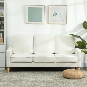 HOMCOM 3-osobowa sofa z grubymi poduszkami, drewno kauczukowe, pokrycie materiałowe, tapicerowana sofa do salonu, biura, sypialni, kremowa