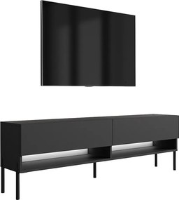 Szafka pod telewizor 170 cm Czarny Mat, nóżki proste czarne, LED biały, 170 × 32 × 52 cm