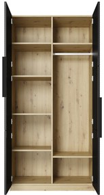 Szafa Asha 100 cm z ryflowanym frontem i metalowymi uchwytami- artisan / czarny mat / czarne uchwyty