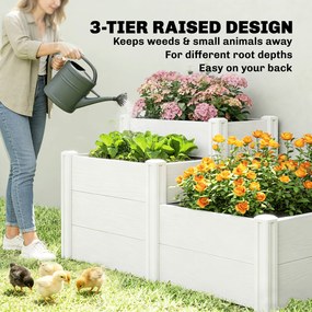 Outsunny Podwyższona Skrzynia Ogrodowa 3-poziomowa z Otwartym Dnem, Modułowe Ziołowe Łóżko DIY z Winylu | Aosom PL