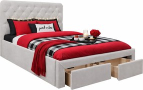 Łóżko beżowe tapicerowane z szufladami R3-Z28