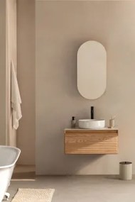 Zestaw Wiszących Mebli Łazienkowych 80x50 Cm Z Drewna Jesionowego Tedrik Popielaty Brąz & Cement Okrągły Biały - Sklum