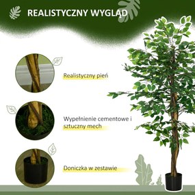 HOMCOM Sztuczny Ficus w Doniczce, Naturalny Wygląd, 150 cm Wysokości, Zielony