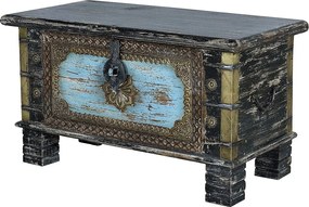 Skrzynia z czarnego drewna manguier z niebieskimi detalami