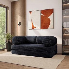 Masseno Sofa piankowa ALVIO z funkcją spania, Kanapa z pianki do salonu, Bezmontażowa, Tkanina sztruksowa – Czarny TILIA 100