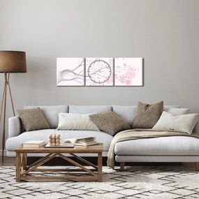 Obraz - Różowe kwiaty (z zegarem) (90x30 cm)