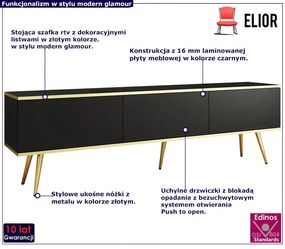 Czarna szafka  pod TV na złotych nóżkach - Ormond 9X