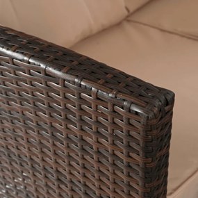 Zestaw Mebli Ogrodowych DALLAS Brązowy/Beżowy Narożnik Pufy Stolik Tarasowy Technorattan Nowoczesny