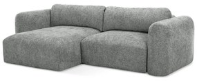 Szary narożnik rozkładany z tkaniny szenilowej ze schowkiem (lewostronny/z szezlongiem) Mele – Makamii