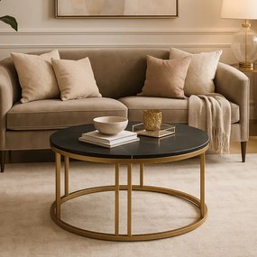 Stolik Kawowy KORIN 70 cm Czarny Marmur/Złoty Glamour Nowoczesny