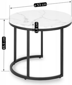 Zestaw Stolików Kawowych DAFNE 43 cm/53 cm Biały Marmur Nowoczesny Glamour
