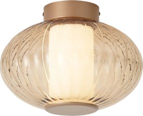 Designerska lampa sufitowa mosiężna 28 cm ze szkłem bursztynowym, ze zintegrowaną diodą LED i 3-stopniowym ściemnianiem - Margherite